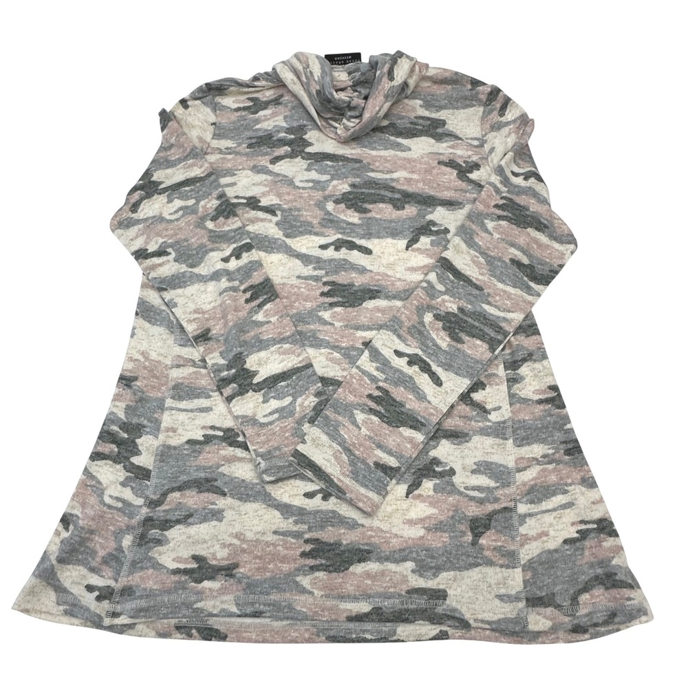 Susan Graver Weekend Cowl Neck Tunic Top Pink Green‎ Camouflage Print Womens L